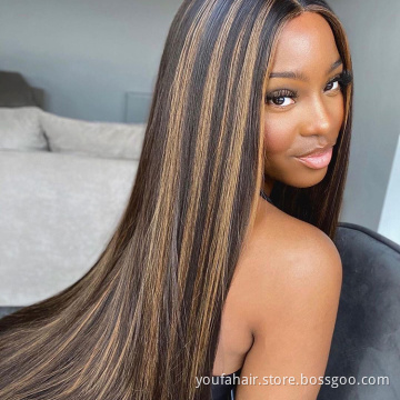 Mixed Color 4/27 Piano Color Hair Lace Front Wig For Black Woman High Quality Human Hair Ombre Highlight 4*4 HD Lace Closure Wig